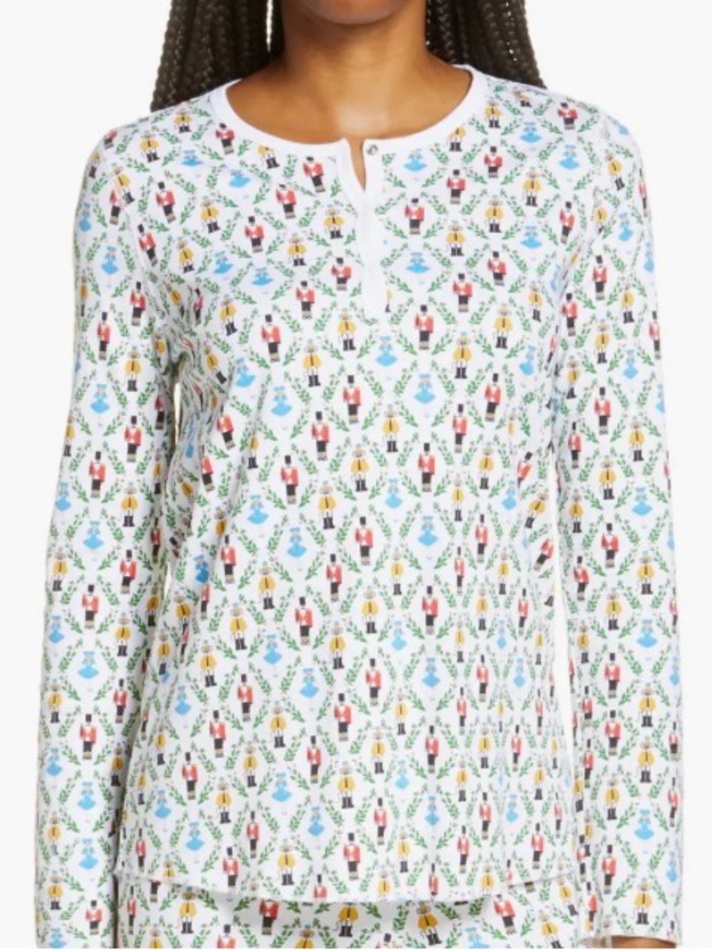 Roller Rabbit Long-Sleeve Pajama Top in White with Sugar Plum Party print NWT